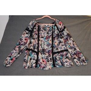 BOUTIQUE Women's Plus Sz 2X Floral Chiffon Semi-Sheer 3/4 Sleeve Lace‎ Detail